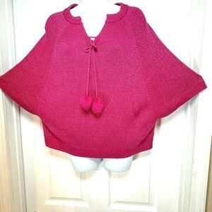 Chaps Womens Large Pink with‎ Metallic Thread Shimmer Sweater Pullover Pom Pom